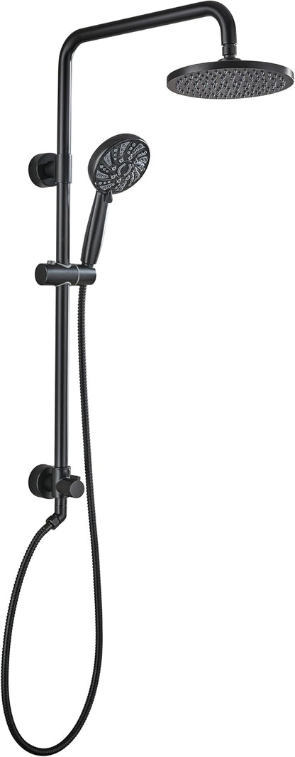 Midanya Retrofit Rain Shower System Wall Mount 8 Inch Rainfall Shower Head with 5-setting Handheld Spray Combo with Slide Bar,Matte Black by Midanya