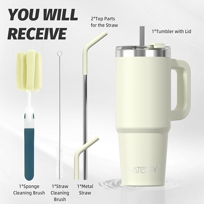 30 oz Tumbler with Handle,Tumbler with Lid and Straw,Double Wall Insulated Cup Stainless Steel Travel Mug(Cold for 34 Hours),Water Bottle for Iced Tea,Coffee,Cold Beverages(Cream White) - Image 3