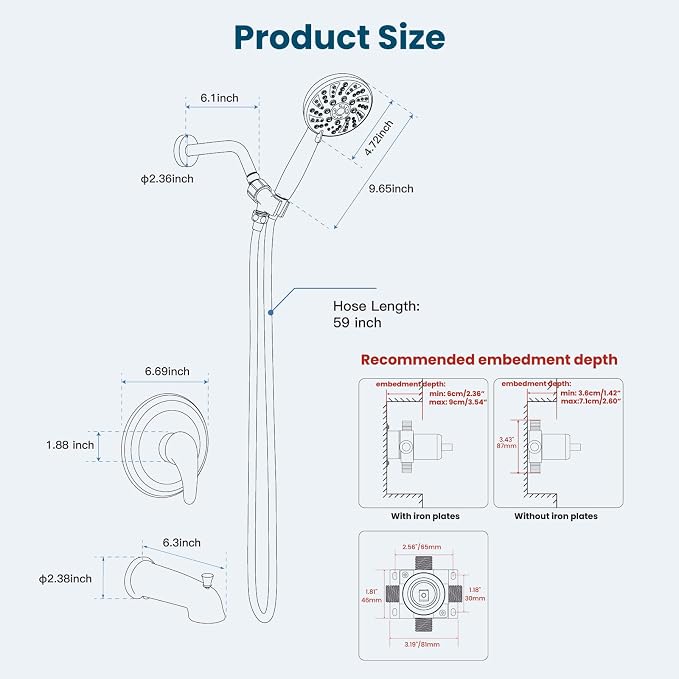 gotonovo Bathroom Shower Head Kit High Pressure Combo System Shower Faucet 6 Modes ABS Handheld Spray Shower Trim Kit Valve Included Shower Head and Handle Set Oil Rubbed Bronze - Image 8
