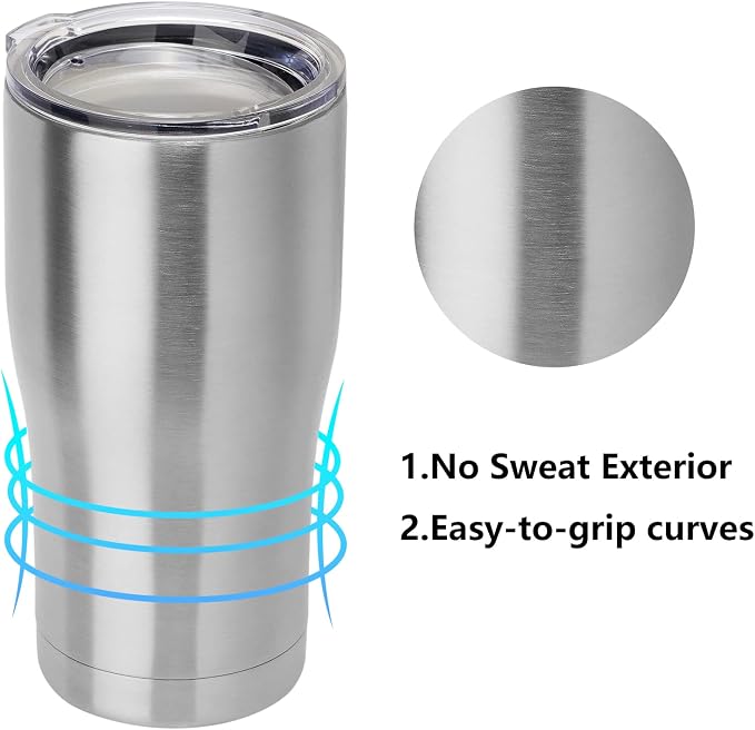 DOMICARE 20oz Tumbler with Lid Stainless Steel Tumblers Bulk, Double Wall Vacuum Insulated Coffee Travel Mug, 1 Count (Pack of 1) Stainless Steel - Image 2