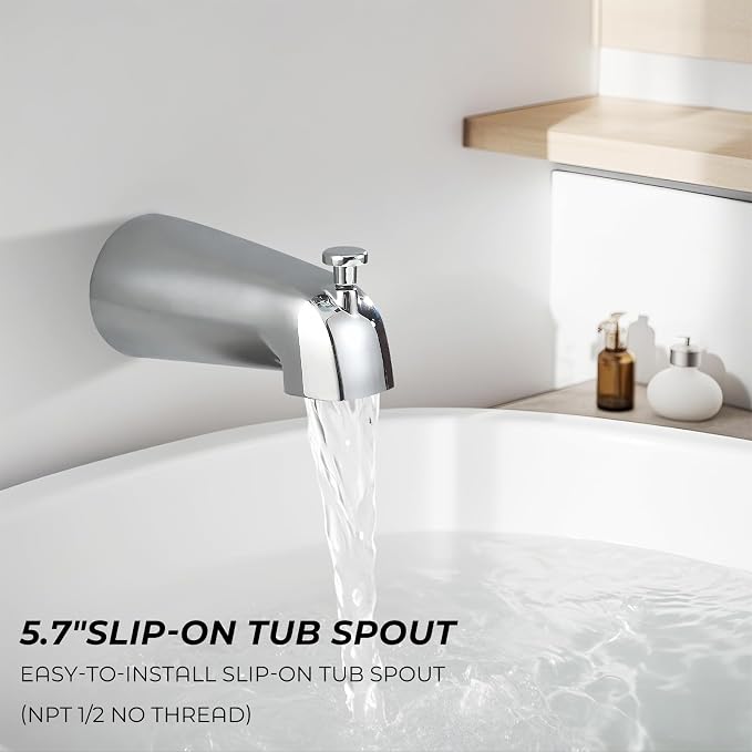 Shower Faucet Set with Tub Spout, 8 Inch Square Wall Mounted Rainfall Shower Head with Rough-in Valve Body, Bathroom Shower Trim Kit Single Function RV Shower System(Chrome) - Image 4