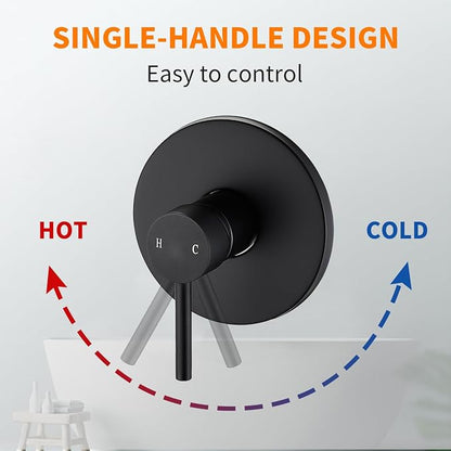 Black Tub Shower Faucet Set Complete with 6-Inch Rainfall Shower Head and Tub Spout Included Shower Valve Tub Shower Trim Kit Round Matte Black - Image 5