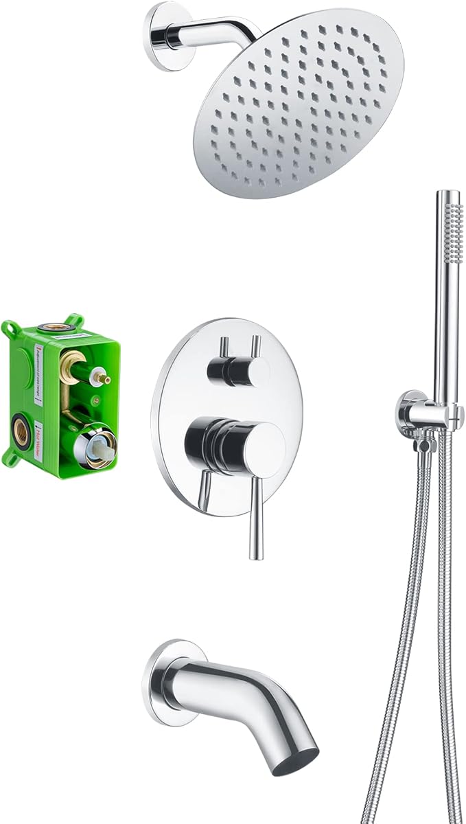 sumerain Rain Shower System with Tub Spout, Tub Shower Faucet Set with 8 inches Shower Head and Hand Shower, Valve Included Chrome by SUMERAINFAUCETS
