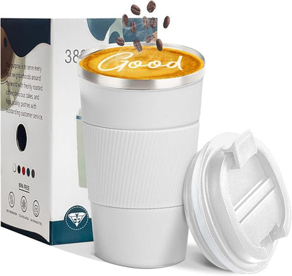 YINBAOGE Insulated Travel Coffee Mug, Spill & Leak Proof, Portable To Go Camping Stainless Steel Coffee Tumbler, Reusable Thermal Coffee Cup with Lid for Hot & Cold Drinks (White, 17 OZ) by YINBAOGE