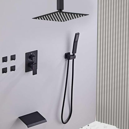 12 Inch Ceiling Mount Shower System Matte Black Rain Mixer Shower Combo Set High Pressure Rainfall Shower Head System Bathroom Luxury Shower Faucet Set Rough-in Valve and Shower Trim Included - Image 7