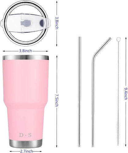 D·S 30 oz Pink Tumbler Stainless Steel Double Wall Vacuum Insulated Mug with Straw and Lid, Cleaning Brush for Cold and Hot Beverages (30oz Pink) - Image 2