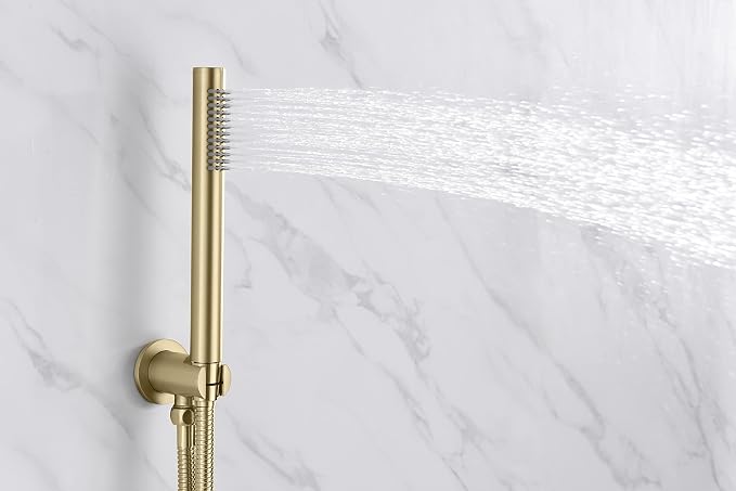 SUMERAIN Shower System with Tub Spout and Handheld Shower, Brass Rain Shower Tub Set with 8 Inches Shower Head and Rough in Valve Brushed Gold - Image 9