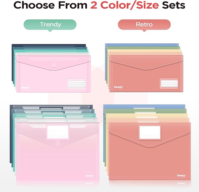 Sooez 5 Pack Plastic Envelopes, Plastic File Folder, Folders - Image 2