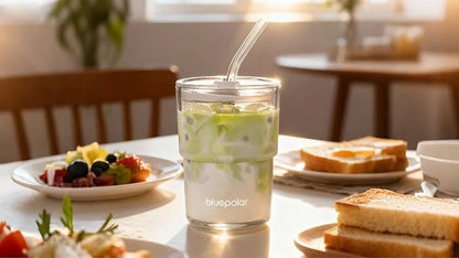 BLUEPOLAR 13oz/400ml Glass Water Tumbler with Straw and Lid Sealed Carry On Thick Wall Iced Coffee Cup Glass Cup for Water, Iced Tea Fruit Juice Etc(Aurora White - Image 8