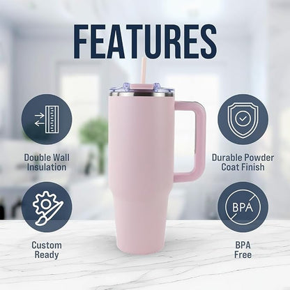 Hogg Big Swig 40 oz Tumbler with Handle and Straw - Light Pink, 40oz Insulated Stainless Steel, Water Tumbler with Straw, Water Cup with Handle, Versatile Leak Proof Lid - Image 6