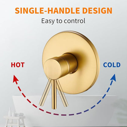 Brushed Gold Tub Shower Faucet Set Complete with 6-Inch Rainfall Shower Head and Tub Spout Included Shower Valve Tub Shower Trim Kit Round - Image 5