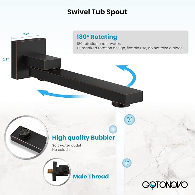 gotonovo Rainfall Tub Shower Faucet Set Bathroom Shower System with Tub Spout Wall Mount Square High Pressure Shower Fixtures with Handheld Sprayer Rough-In Valve 10'' Shower Head,Oil Rubbed Bronze - Image 5