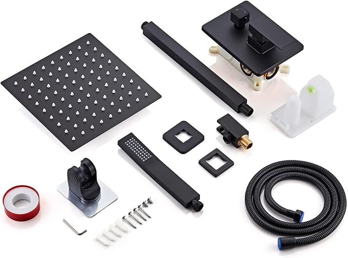 10 Inch Shower Faucet Set Ceiling Mount, High Pressure Rainfall Shower System, Square Rain Shower Spray Combo Luxury Shower Fixtures Matte Black - Image 7