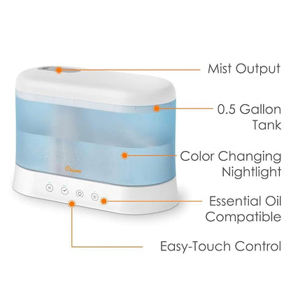 Crane 1.9 Liter Top Fill Cool Mist Humidifier & Essential Oil Diffuser, Whisper-Quiet, 15-Hour Run Time, Night Light, Small Room Air Humidifier, Humidifiers For Bedroom Kids - Image 2