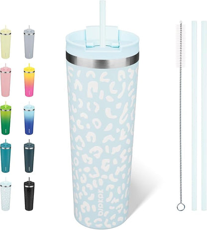 BJPKPK 30oz Tumbler With lid And Straw Stainless Steel Travel Coffee Mug Insulated Tumblers Cups,Light Blue Leopard by BJPKPK