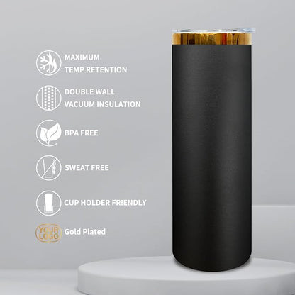 20 oz Skinny Tumblers Stainless Steel Tumbler with Lid and Straw Double Wall Vacuum Insulated Coffee Mug 20oz Powder Coated Cup for Hot and Cold Drinks(Black,1 pack) - Image 5