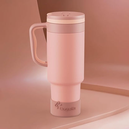 40 oz Insulated Tumbler with Handle and Push-Button Straw Lid, Stainless Steel Travel Cup for Gym Office, Leakproof, BPA-Free, Cup Holder Friendly, Bow Silicone Boot, (Peach Roasted) - Image 2