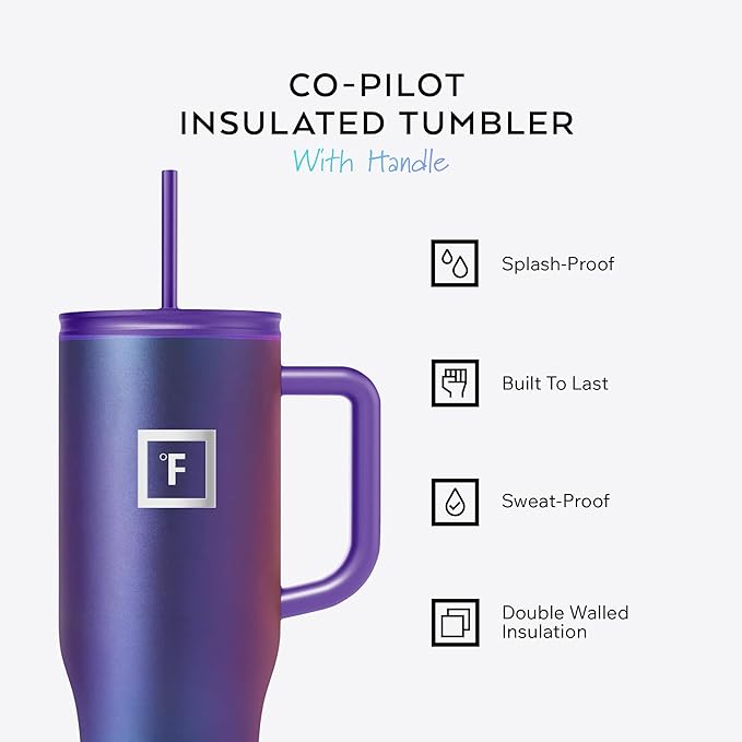 IRON °FLASK Co-Pilot Insulated Mug w/Straw & Flip Cap Lids - Cup Holder Bottle for Hot, Cold Drink - Leak-Proof - Water, Coffee Portable Travel Mug - Rose Gold, 40 Oz - Image 2