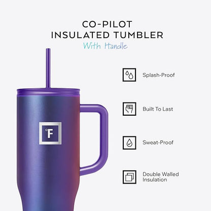 IRON °FLASK Co-Pilot Insulated Mug w/Straw & Flip Cap Lids - Cup Holder Bottle for Hot, Cold Drink - Leak-Proof - Water, Coffee Portable Travel Mug - Rose Gold, 40 Oz - Image 2