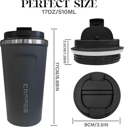 YINBAOGE Insulated Travel Coffee Mug, Spill & Leak Proof, Portable To Go Camping Stainless Steel Coffee Tumbler, Reusable Thermal Coffee Cup with Lid for Hot & Cold Drinks (2nd-Blue, 17 OZ) - Image 4