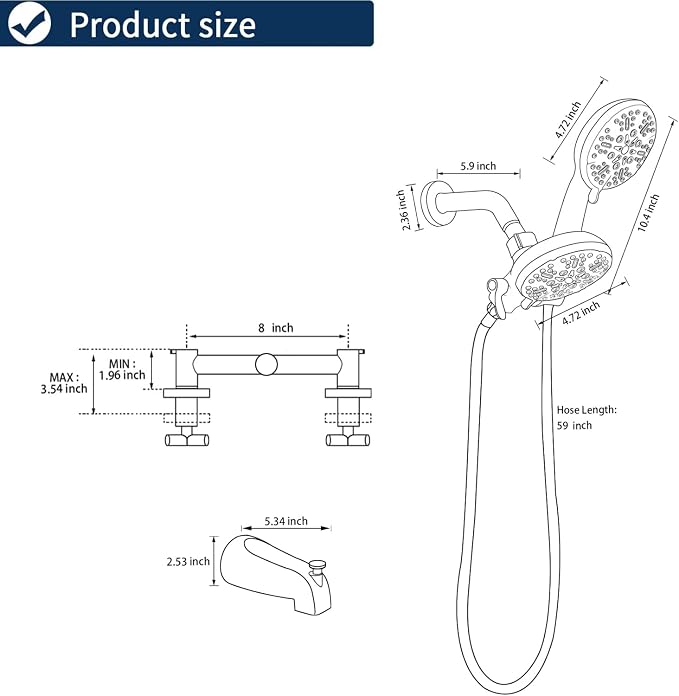 2 Handle Shower Faucet Set with Tub Spout Bathtub Shower Faucet Combo Set Shower System Complete Tub and Shower Trim Kit Brushed Gold Wall Mounted Shower Fixtures - Image 8