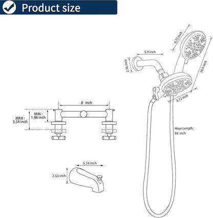 2 Handle Shower Faucet Set with Tub Spout Bathtub Shower Faucet Combo Set Shower System Complete Tub and Shower Trim Kit Brushed Gold Wall Mounted Shower Fixtures - Image 8