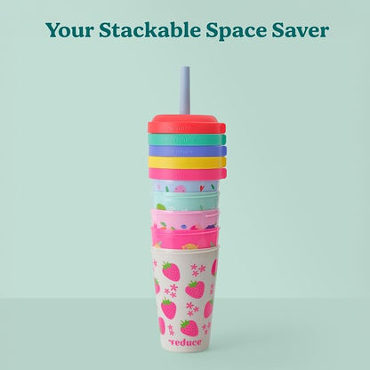 REDUCE GoGo's Kids Portable Tumbler Cups with Lids and Spill-Proof Straws - 5 Pack of Stackable 12 oz Tumblers with Twist-On Lids - Easy Storage, Dishwasher Safe - Fruity Cutie - Image 6