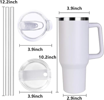 SYACOT 40 oz Tumbler with Handle and Straw Stainless Steel Insulated Tumbler Leak Proof Lid and Straw Lid Reusable Travel Mug Coffee Mug Cup Dishwasher Safe Keep Drinks Cold and Hot (Winter White) - Image 2