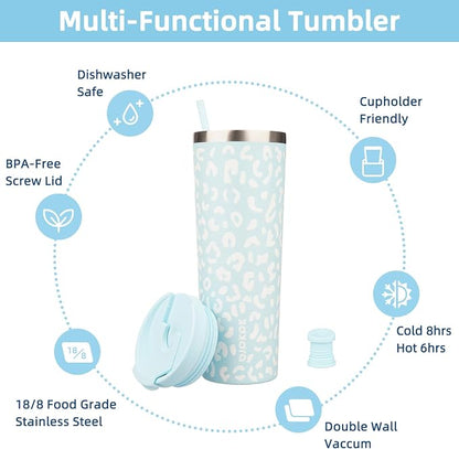 BJPKPK 30oz Tumbler With lid And Straw Stainless Steel Travel Coffee Mug Insulated Tumblers Cups,Light Blue Leopard - Image 3