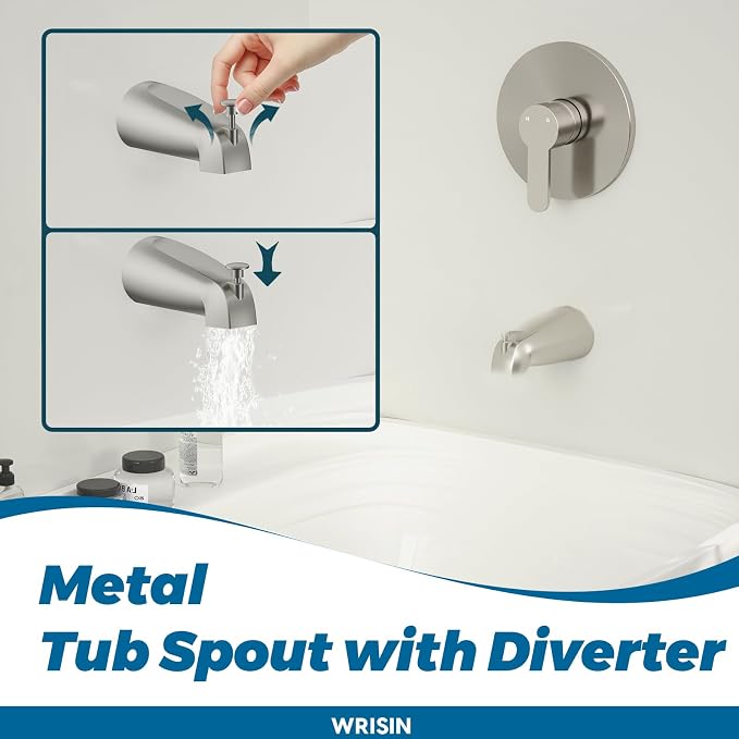Tub Shower Faucet Set with Valve, WRISIN Shower Faucets Sets Complete Brushed Nickel with 6 Inch High-Pressure Rian Showerhead - Image 4