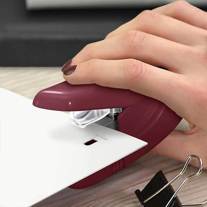 Plus Paper Clinch Compact Staple-Free Stapler, Burgundy Wine - Image 4