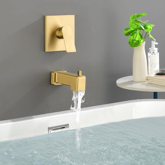 Shower Valve Trim Kit with Tub Spout Wall-Mounted Tub Shower Rough-In Mixer Valve Tub and Shower Trim Kit Bathroom Trim Kit Brushed Gold - Image 7