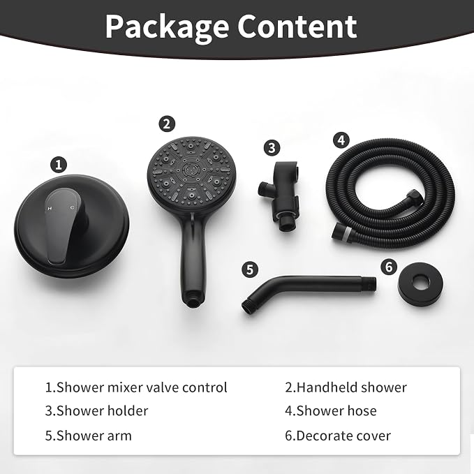 Single-Handle Shower Faucet Set Shower Kit with Valve Shower Trim Kit with 10 Spray Handheld Shower Head System Shower Valve and Trim Kit Matte Black Shower Fixtures - Image 8
