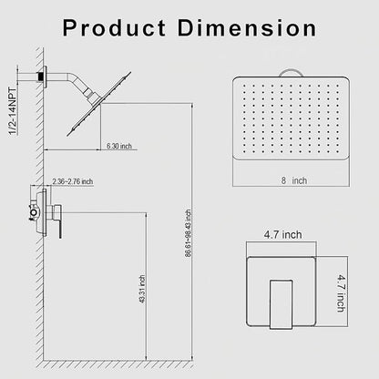 Shower Faucet Set, 8 Inch Square Wall Mounted Rainfall Shower Head with Rough-in Valve Body, Modern Bathroom Shower Trim Kit, Stainless Steel Single Function RV Shower System (Chrome) - Image 6