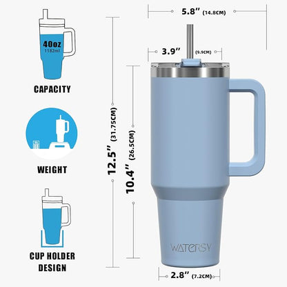 40 oz Tumbler with Handle,Tumbler with Lid and Straw,Double Wall Insulated Cup Stainless Steel Travel Mug(Cold for 34 Hours),Water Bottle for Iced Tea,Coffee,Cold Beverages(Smog Blue) - Image 8