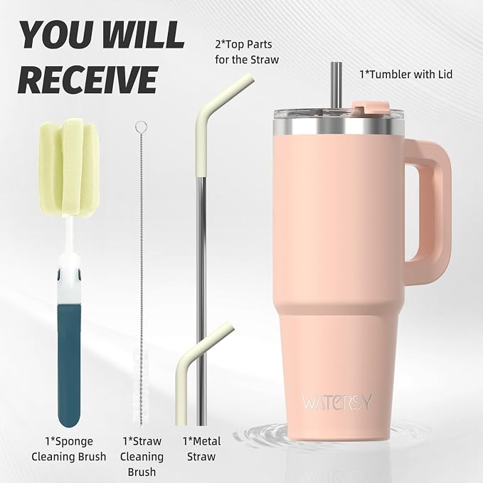 20 oz Tumbler with Handle,Tumbler with Lid and Straw,Double Wall Insulated Cup Stainless Steel Travel Mug(Cold for 34 Hours),Water Bottle for Iced Tea,Coffee,Cold Beverages(Pink) - Image 2