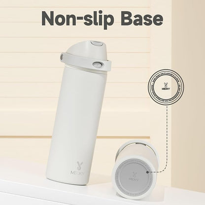 24 oz Insulated Water Bottle with Straw: Meoky Stainless Steel Metal Water Bottle with 2-in-1 Lid - Leak Proof, Cold for 24 Hours, Protective Silicone Base, BPA-Free for Sports Travel Car, Ivory - Image 9