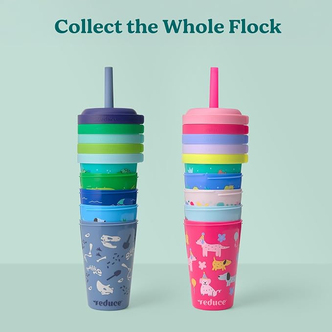 REDUCE GoGo's Kids Portable Tumbler Cups with Lids and Spill-Proof Straws - 5 Pack of Stackable 12 oz Tumblers with Twist-On Lids - Easy Storage, Dishwasher Safe - Scavenger Boy Set - Image 8