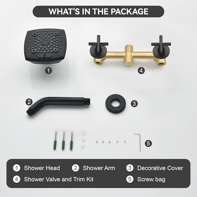 2 Handle Shower Faucet Set 6-Spray Shower Head and Handle Set Shower Trim Kit with Rough-in Valve Bathroom Shower Faucet Valve Trim Kit Matte Black - Image 8