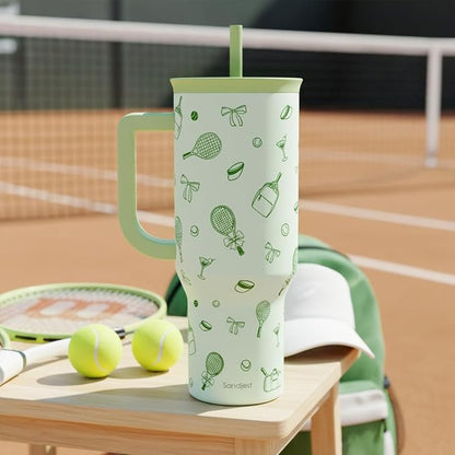 SANDJEST Tennis 40oz Tumbler With Handle and Straw, Insulated Stainless Steel Travel Coffee Mug for Women Girls Tennis Players, Gift Idea for Birthday Christmas Mothers Day - Image 7