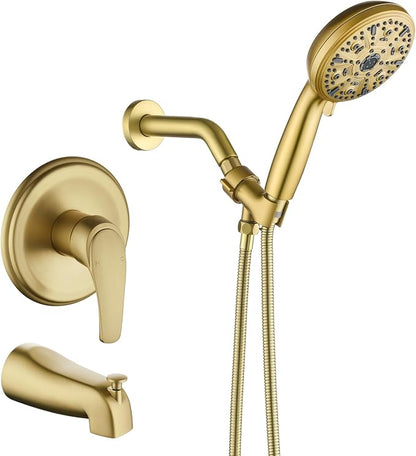 Tub Shower Faucet Set with 10 Spray Handheld Shower Brushed Gold Shower Head and Handle Set Shower System with Tub Spout 4.7 Inch Shower Handheld Shower Fixtures Tub and Shower Trim Kit by VIKASI