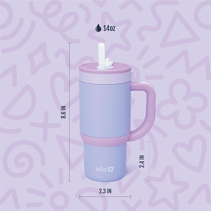 Ello Oasis 14oz Stainless Steel Toddler Tumbler with Handle & Retracting Straw, 100% Leakproof, Double-Wall Vacuum Insulated, Kids Water Bottle for School, BPA Free, Dishwasher Safe, Lavender Fields - Image 7