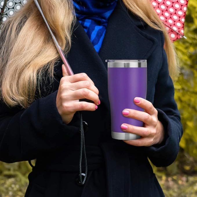 DOMICARE 20oz Tumbler with Lid Stainless Steel Tumblers Bulk, Double Wall Vacuum Insulated Coffee Travel Mug Powder Coated Tumbler, 12 Count (Pack of 1) Purple - Image 6