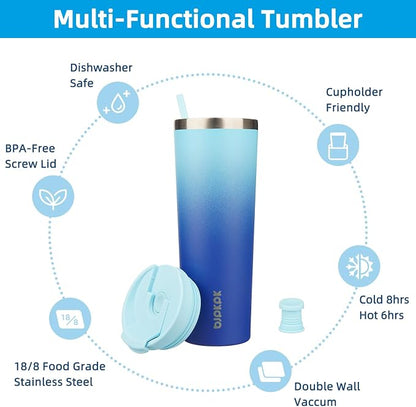 BJPKPK 30oz Insulated Tumbler With lid And Straw Stainless Steel Tumblers Travel Coffee Mug Reusable Thermal Cup,Sky - Image 3
