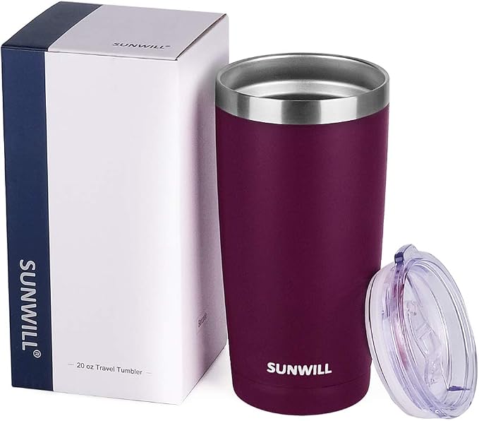 SUNWILL Travel Coffee Tumbler 20 oz, Insulated Mug with Lid, Stainless Steel Cup for Hot and Cold Drinks, Powder Coated Plum - Image 5
