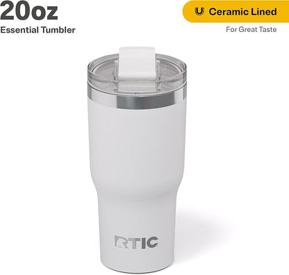 RTIC 20oz Essential Tumbler with Lid, Ceramic Lined, Insulated, Stainless Steel, Metal, Double Wall Vacuum-Insulation, Travel Cup for Iced Coffee, Tea, Hot and Cold Drink, White - Image 2