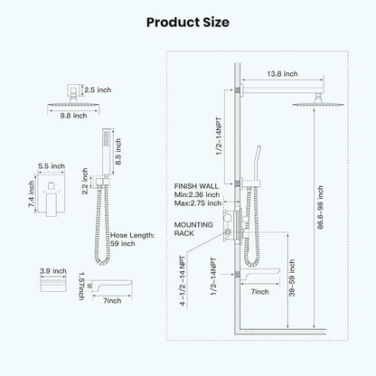 gotonovo Shower System with Tub Spout,Waterfall Tub Shower Faucet Set for Bathroom Head and Handle Set Wall Mounted 3 Function Rough-in Valve and Trim Included 10 inch Shower Head Polished Chrome - Image 7