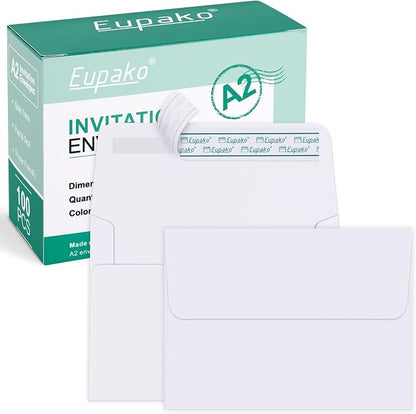Eupako A2 White Paper Envelopes 100 Pack 4.375x5.75" Invitation Envelopes Self by Eupako