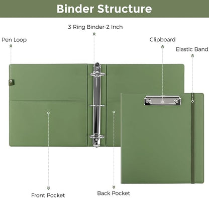 SKYDUE 3 Ring Binder with Clipboard, 2 Inch Binder, PU Clipboard Binder with - Image 5