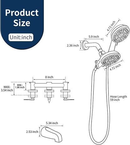 3 Handles Shower Faucet Set with Tub Spout Bathtub Shower Faucet Combo Set Shower System Complete Tub and Shower Trim Kit Brushed Nickel Wall Mounted Shower Fixtures - Image 8